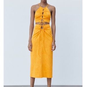 Zara Yellow Pattern Midi Skirt Set